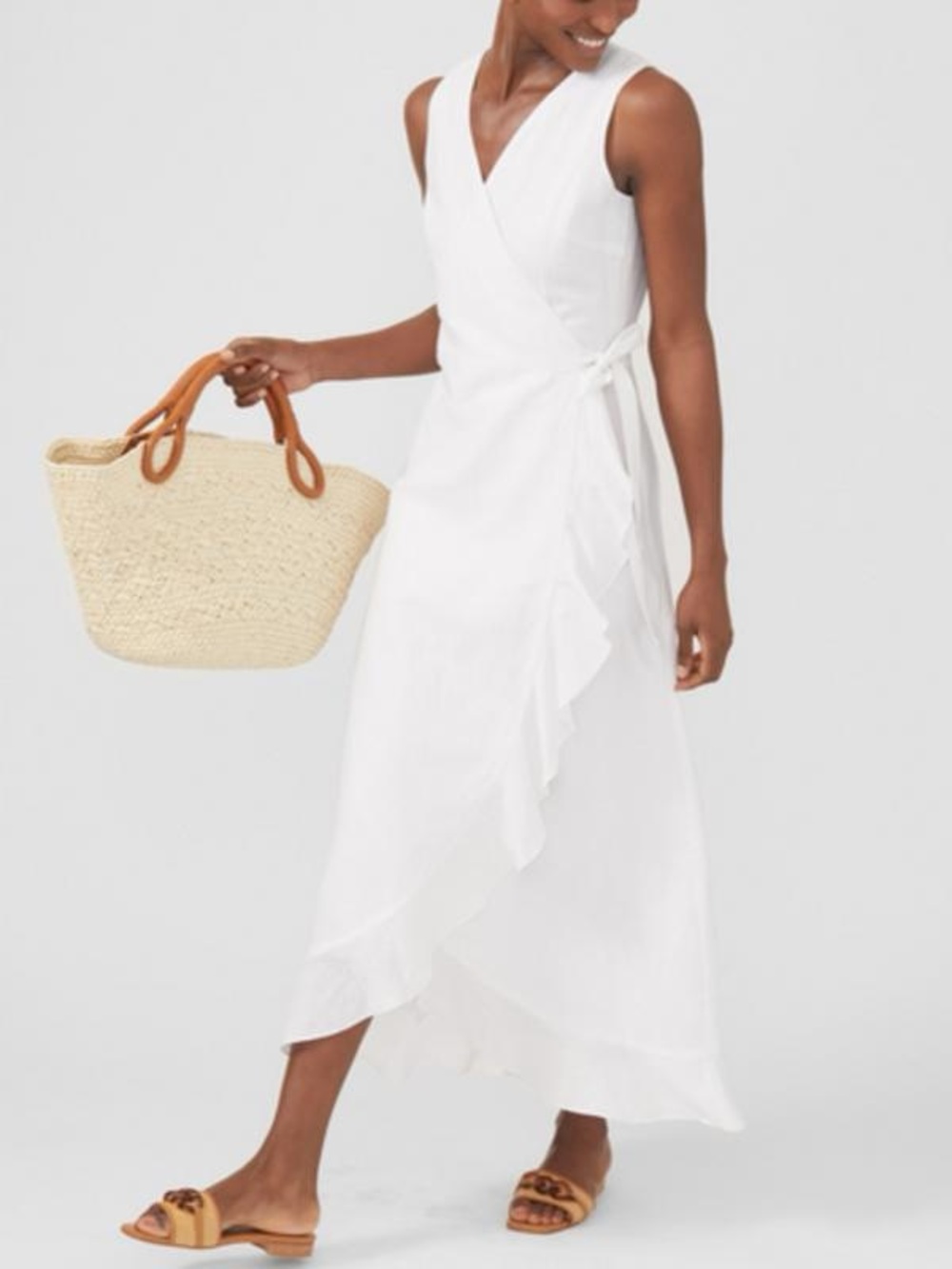 J.McLaughlin Cerise Wrap Linen Blend Maxi Dress in white size XL